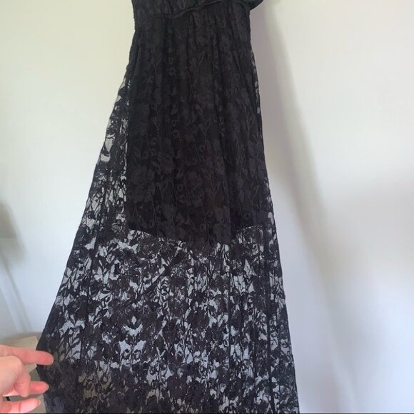 Black Lace Maxi Dress Strapless Sweetheart Neckline Back Cutout Size Small - Picture 8 of 9